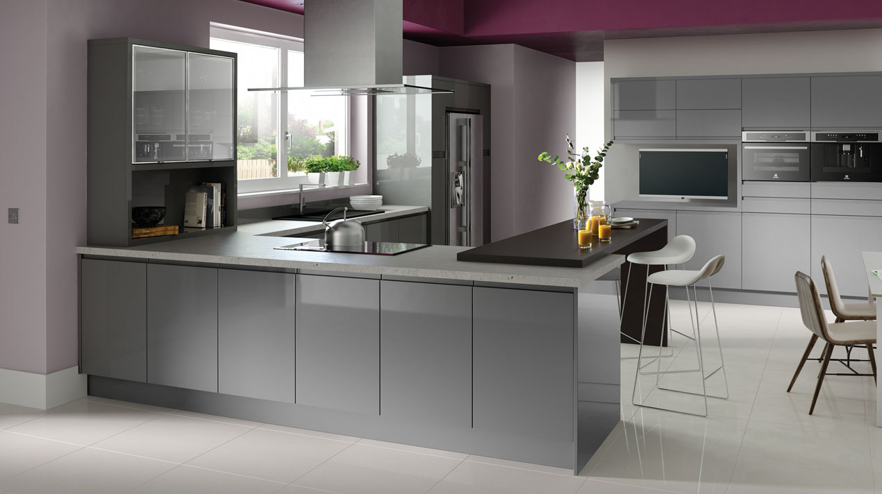 light grey high gloss kitchen units